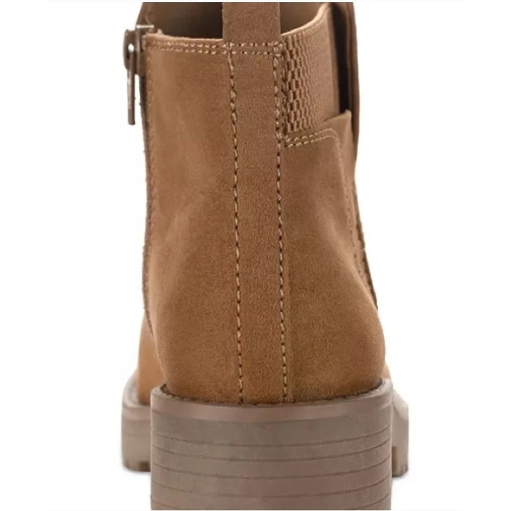 Sun + Stone Faux Microsuede Chelsea Zip On Lug Boots Booties - 7 M Camel Beige